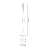 Line drawing of the Estalacta 1 Light Small Outdoor Floor Lamp in silver & opal white, with a height of 106 cm and base diameter of 15 cm. Side and top views with dimensions—ideal for ambient lighting in outdoor spaces.