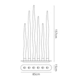 Line drawing of tall, wavy vertical shapes in a planter box (85 cm wide, 15 cm tall), tallest at 157 cm—ideal as the Estalacta 6 Light Outdoor Floor Lamp in Silver & Opal White for striking contemporary patio lighting.
