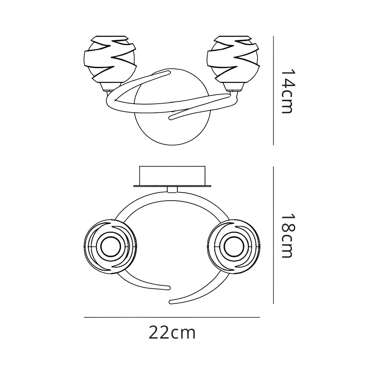 Loop 2 Light Wall Light With Switch - Antique Brass