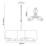 Ninette 80cm 3 Arm 6 Light Chandelier - Brass With White Shades