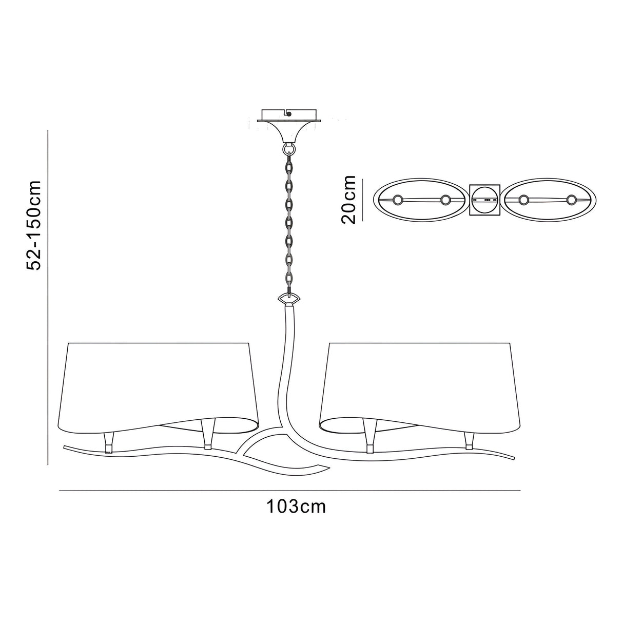 Ninette  2 Arm 4 Light Chandelier - Antique Brass With White Shades