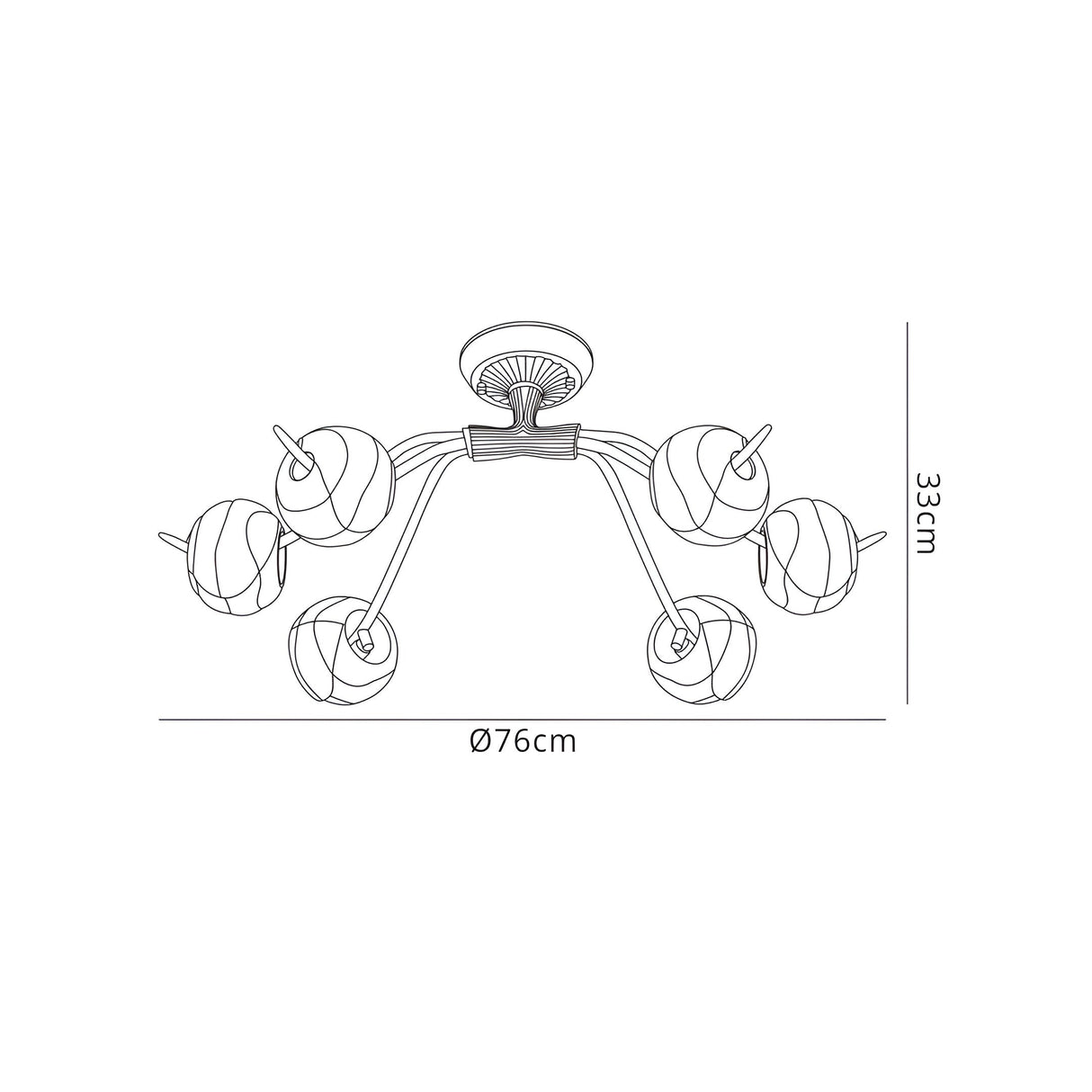 Wave 6 Light Semi-Flush Ceiling Light - Rustic Gold