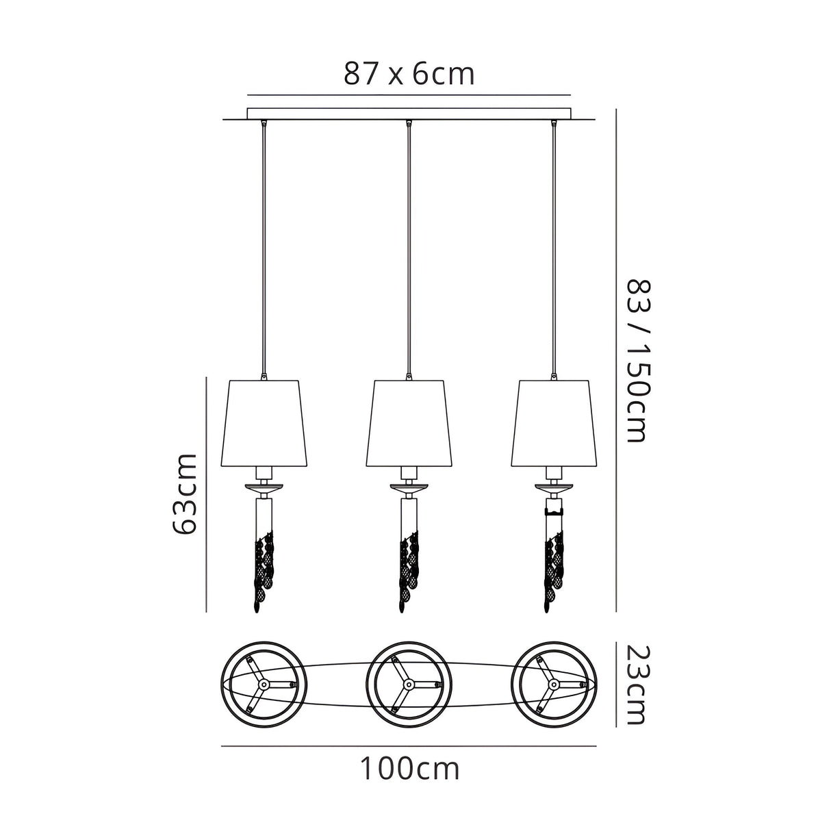Tiffany 6 Light Crystal Bar Pendant Light - Chrome With Cream Shades