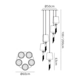 Tiffany 5 Light Crystal Cluster Pendant Light - Gold With Cream Shades