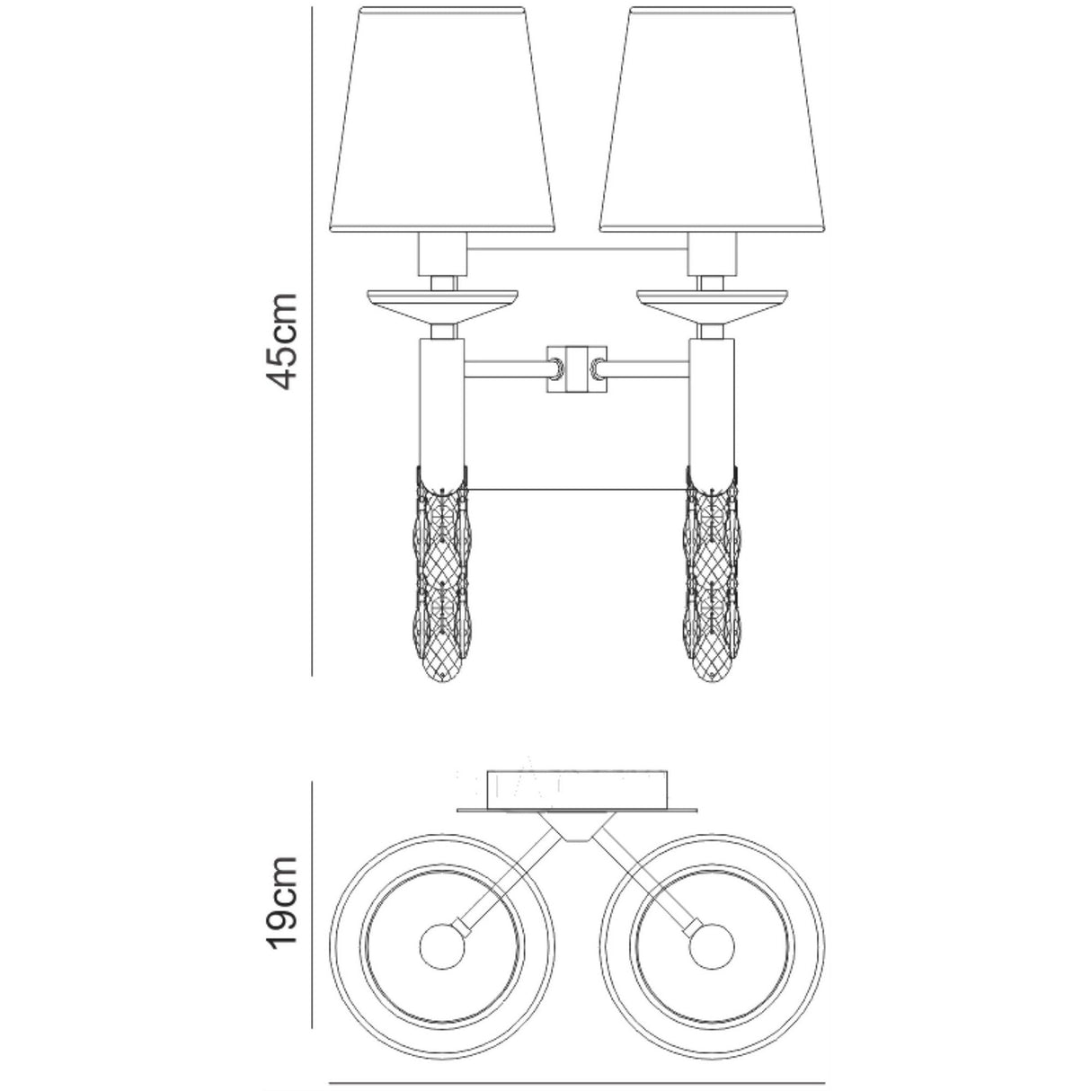 Tiffany 4 Light Crystal Wall Light - Chrome With White Shades