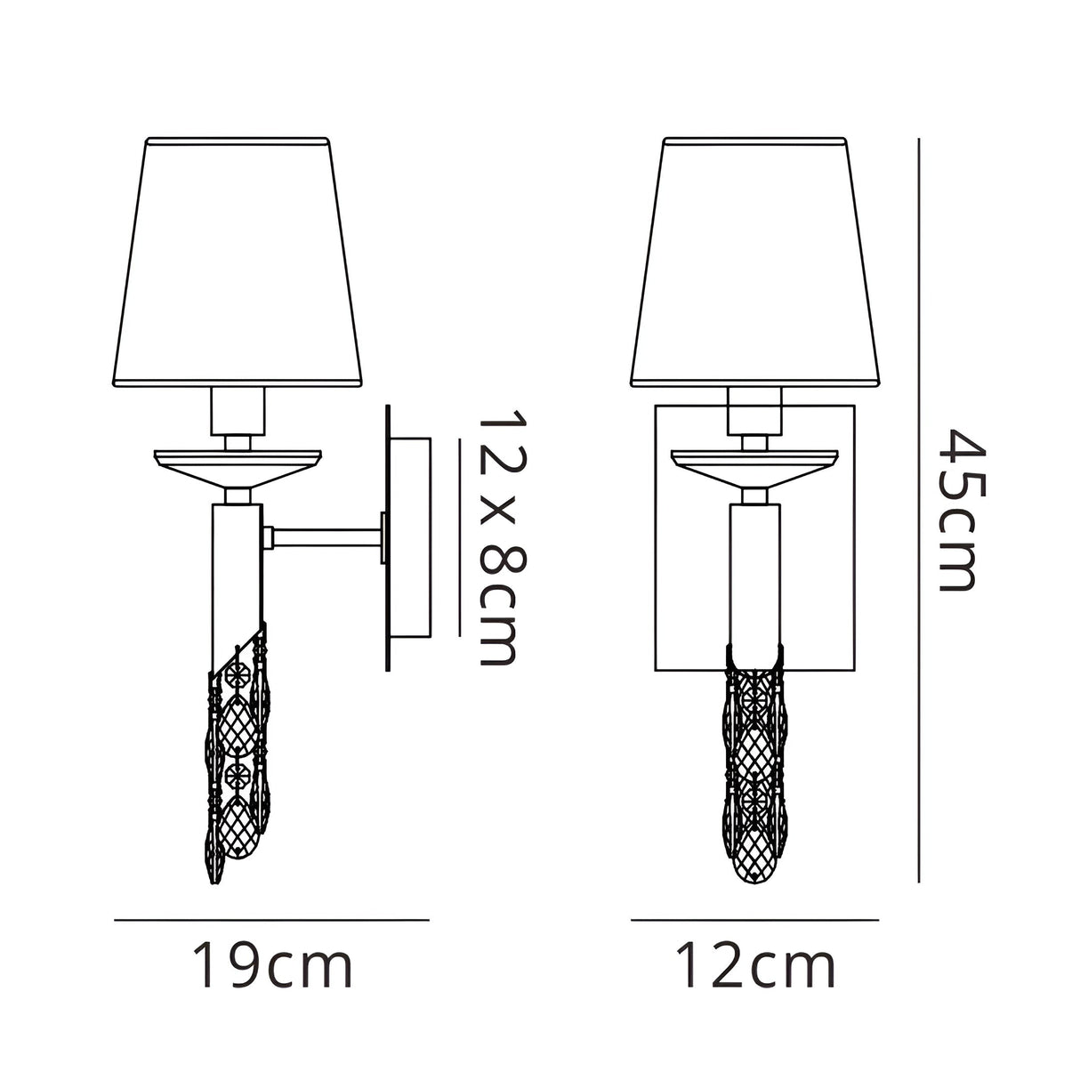 Tiffany 2 Light Crystal Wall Light With Switch - Chrome With Cream Shade