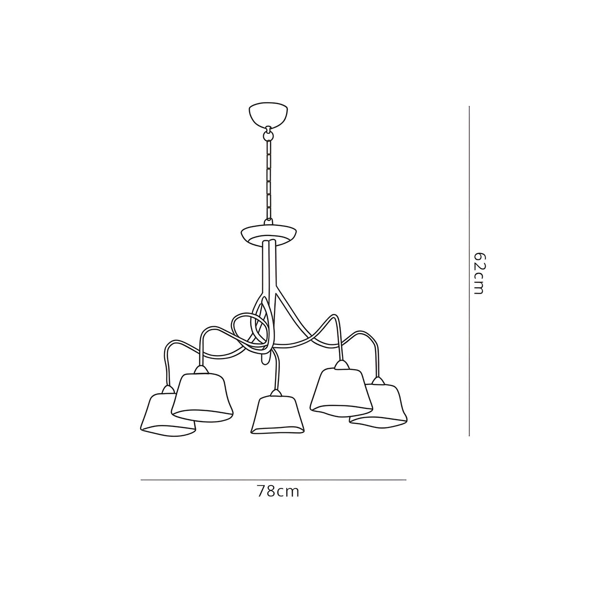 Tentacle 78cm 5 Light Chandelier - Rustic Gold