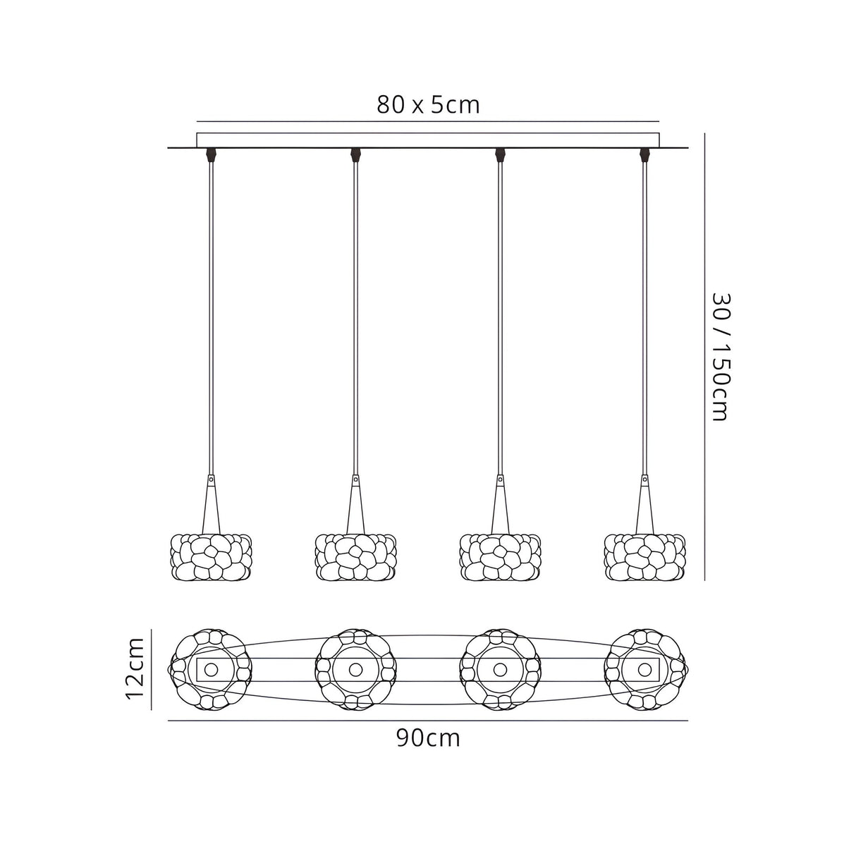 O2 4 Light Bar Pendant Light - Polished Chrome