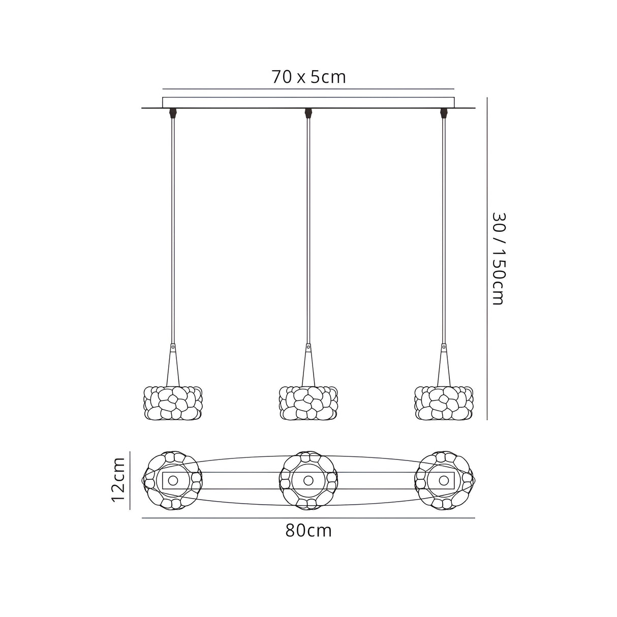 O2 Small 3 Light Bar Pendant Light - Polished Chrome