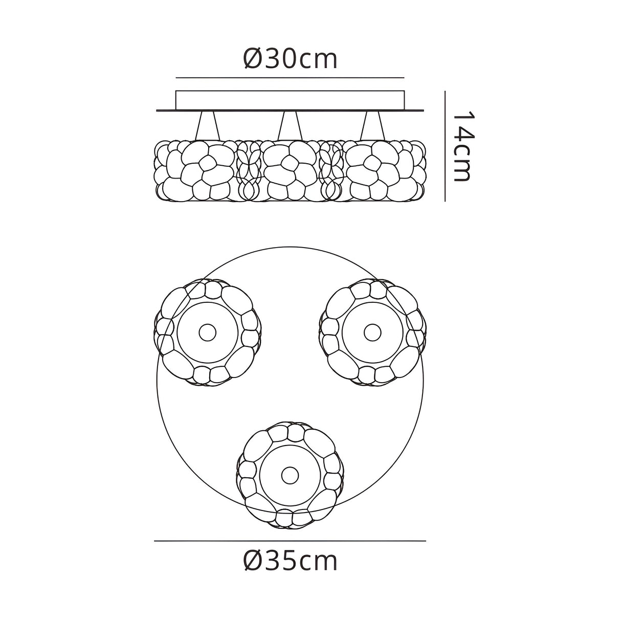 O2 Small 3 Light Semi-Flush Ceiling Light - Polished Chrome