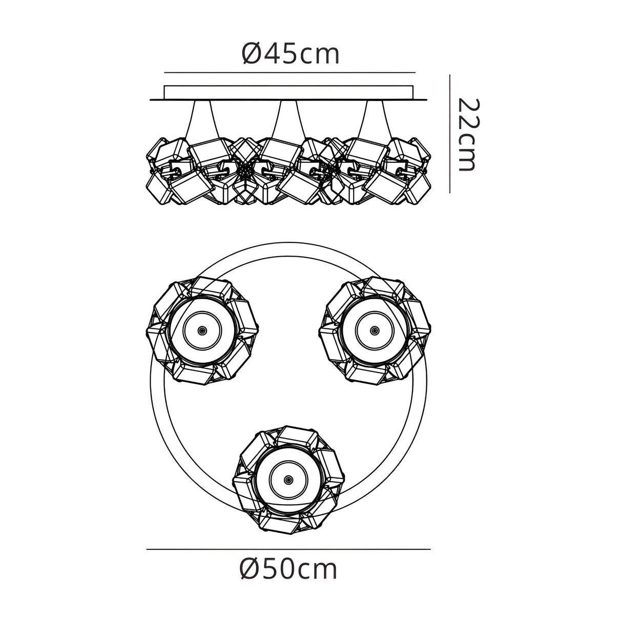 Artic Small 3 Light Semi-Flush Ceiling Light - Polished Chrome