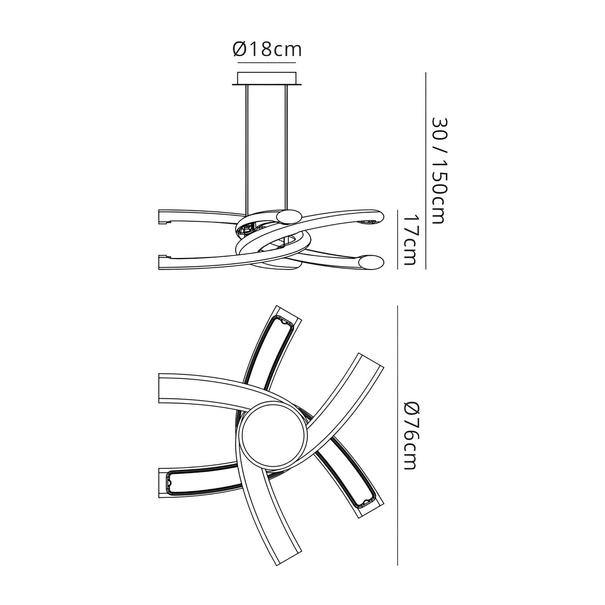 Knot 76cm LED Suspension Light - Gloss Black & Polished Chrome