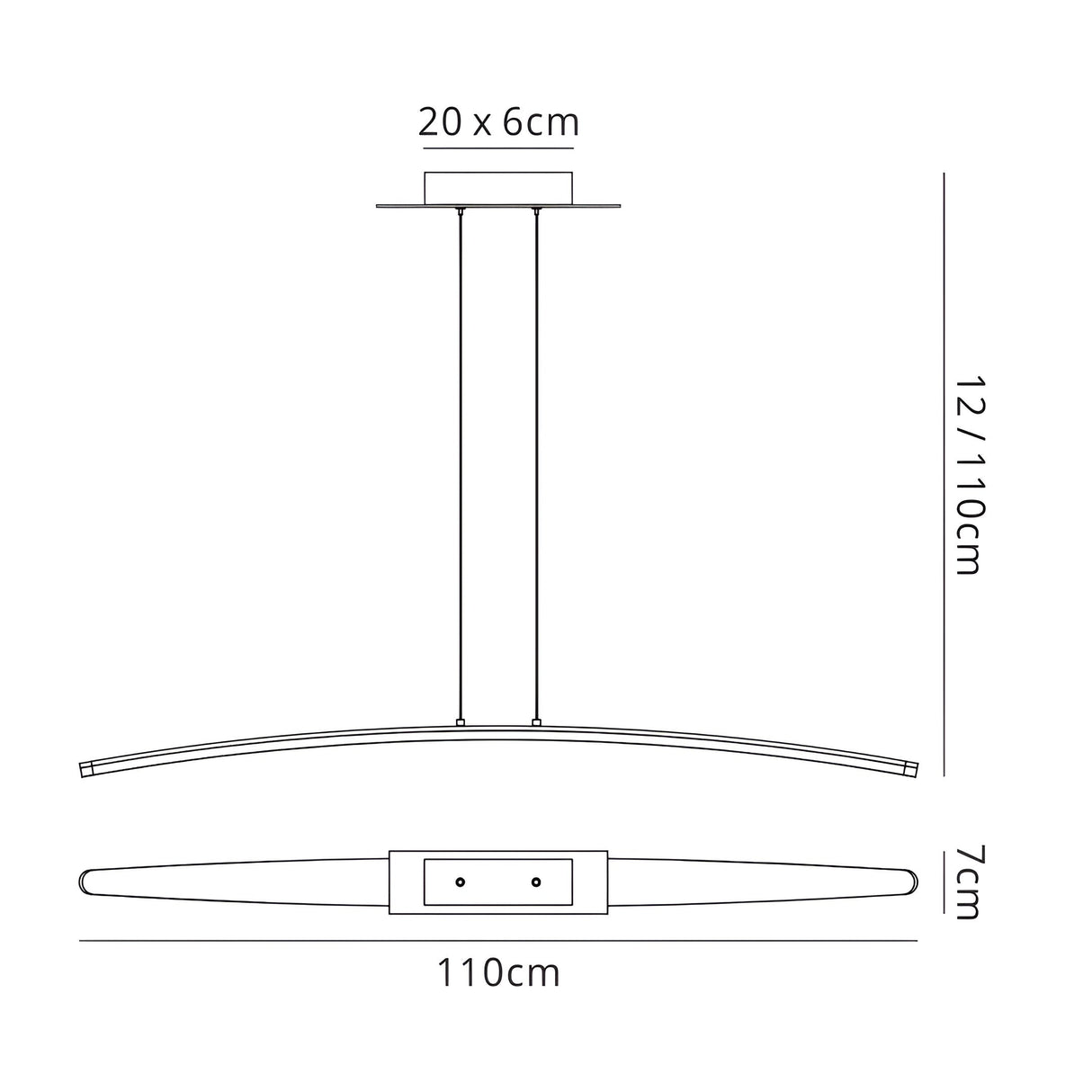 Hemisferic 110cm LED Linear Suspension Light 28W 3000K Bar - Chrome