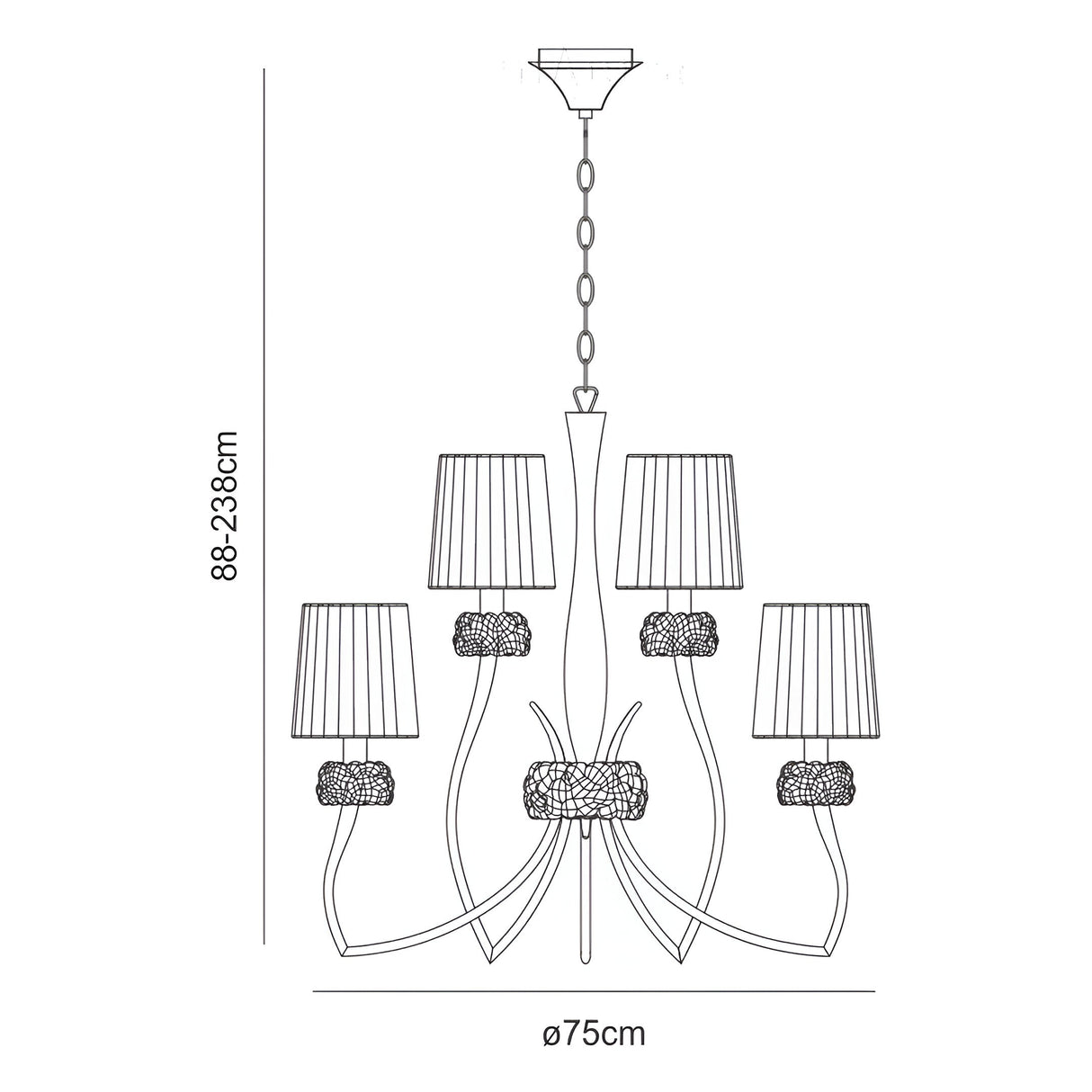 Loewe 2 Tier 9 Light Chandelier - Polished Chrome With White Shades