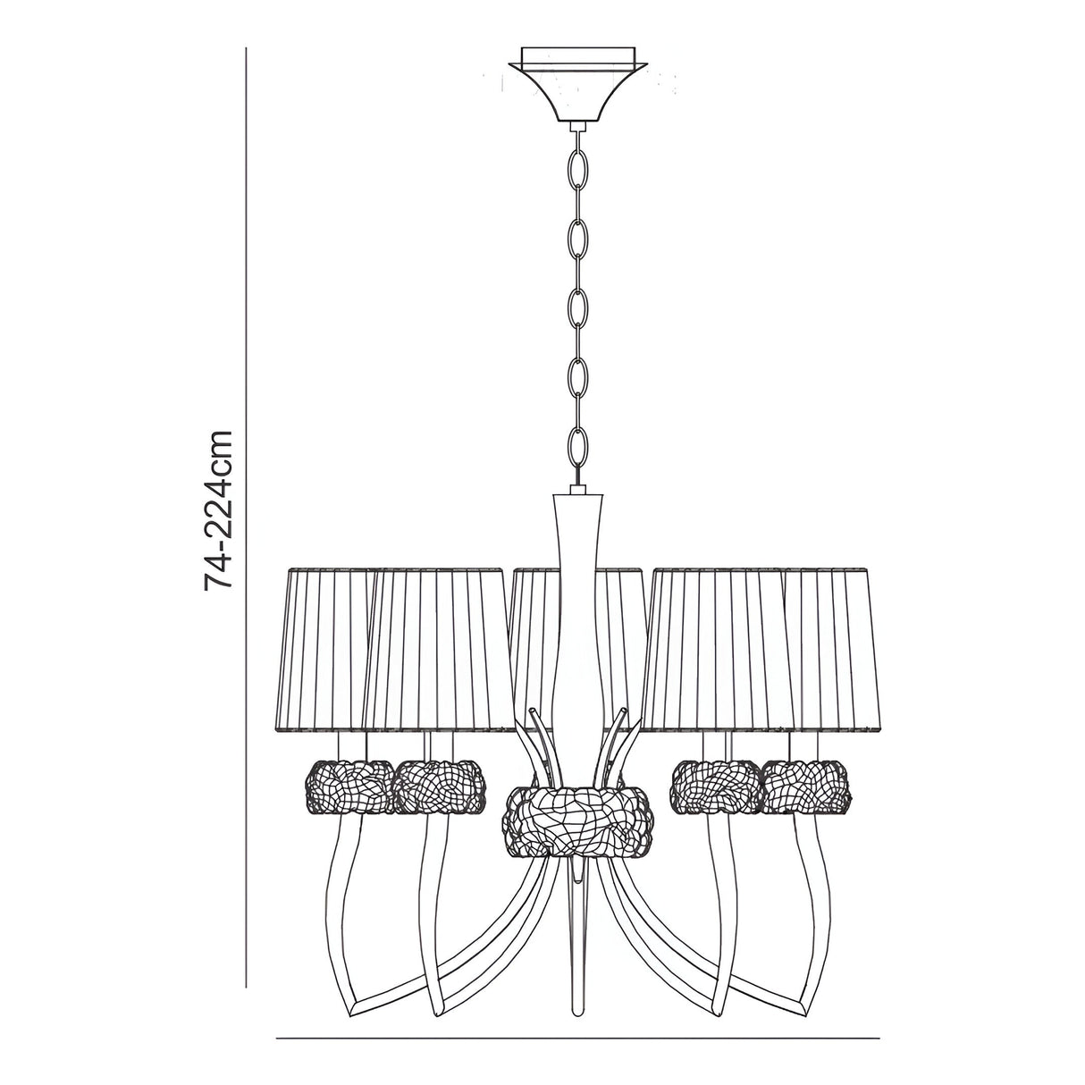 Loewe 5 Light Chandelier - Polished Chrome With White Shades