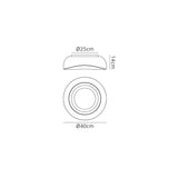 Technical dimension diagram of the Mantra Opal flush ceiling light showing 25cm mount, 40cm diameter frosted glass dome, and 14cm height.