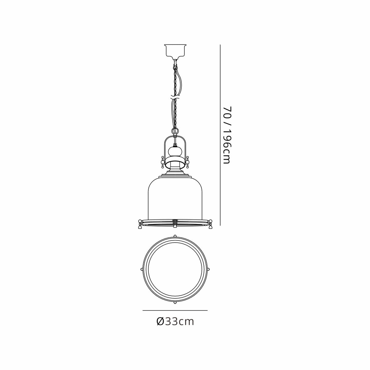 Vintage 33cm Bell 1 Light Glass Pendant Light - Antique Brass & Amber