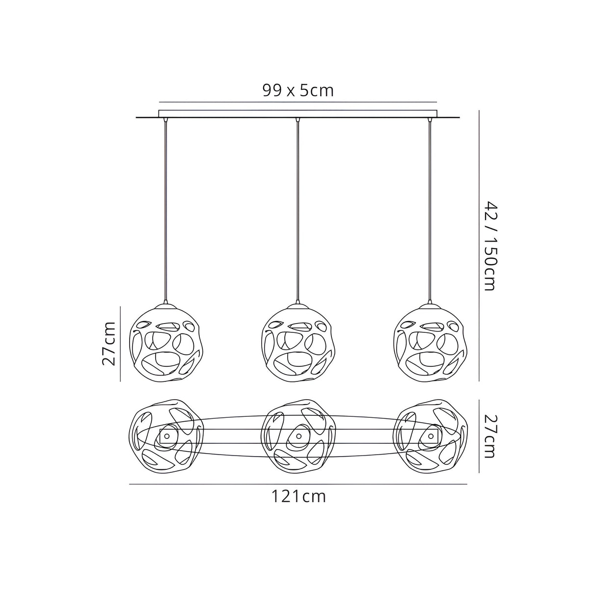Organica 3 Light Bar Pendant Light - Gloss White & Polished Chrome