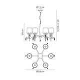 Louise 88cm 6 Light Crystal Chandelier - Chrome With White Shades