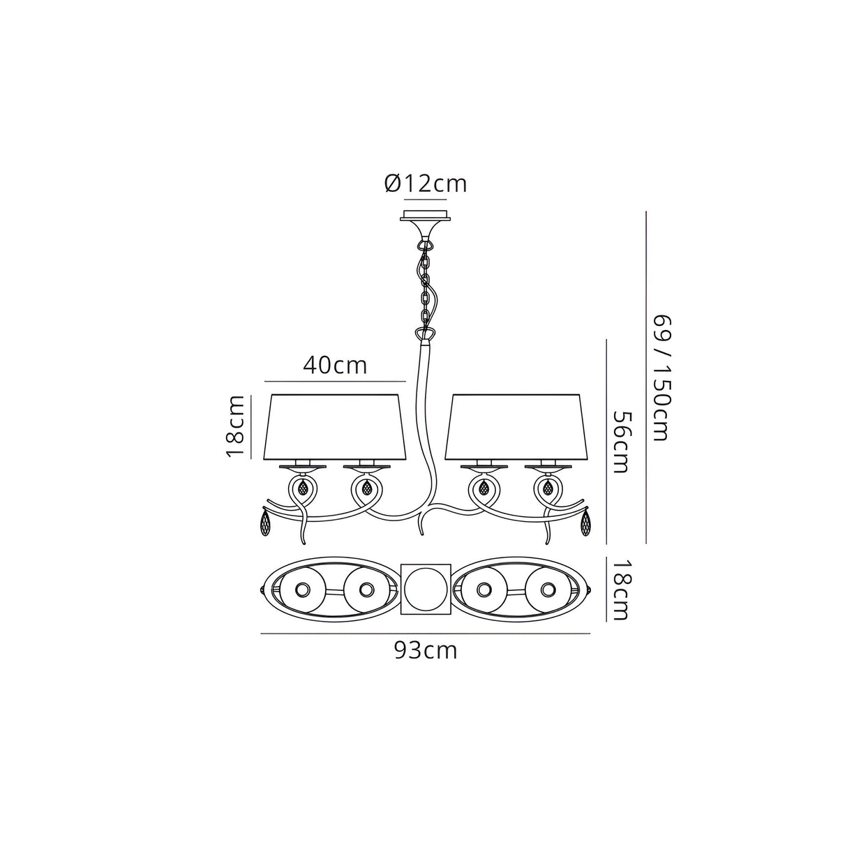 Louise 2 Arm 4 Light Crystal Chandelier - Chrome With White Shades