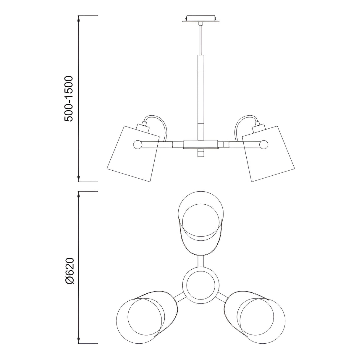 Nordica II 62cm 3 Light Chandelier - Beech With White Shades