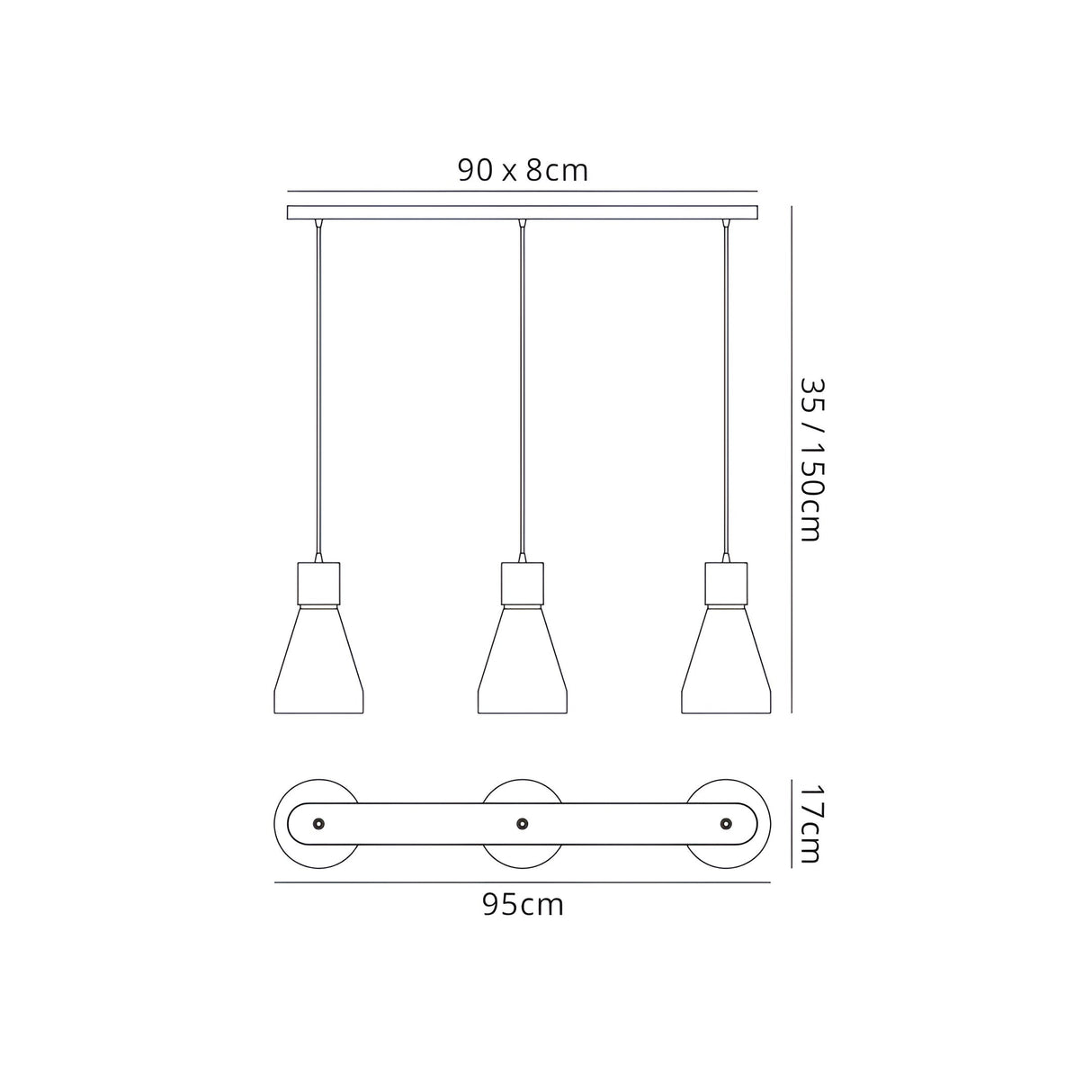 Kos 3 Light Bar Pendant Light - White & Black