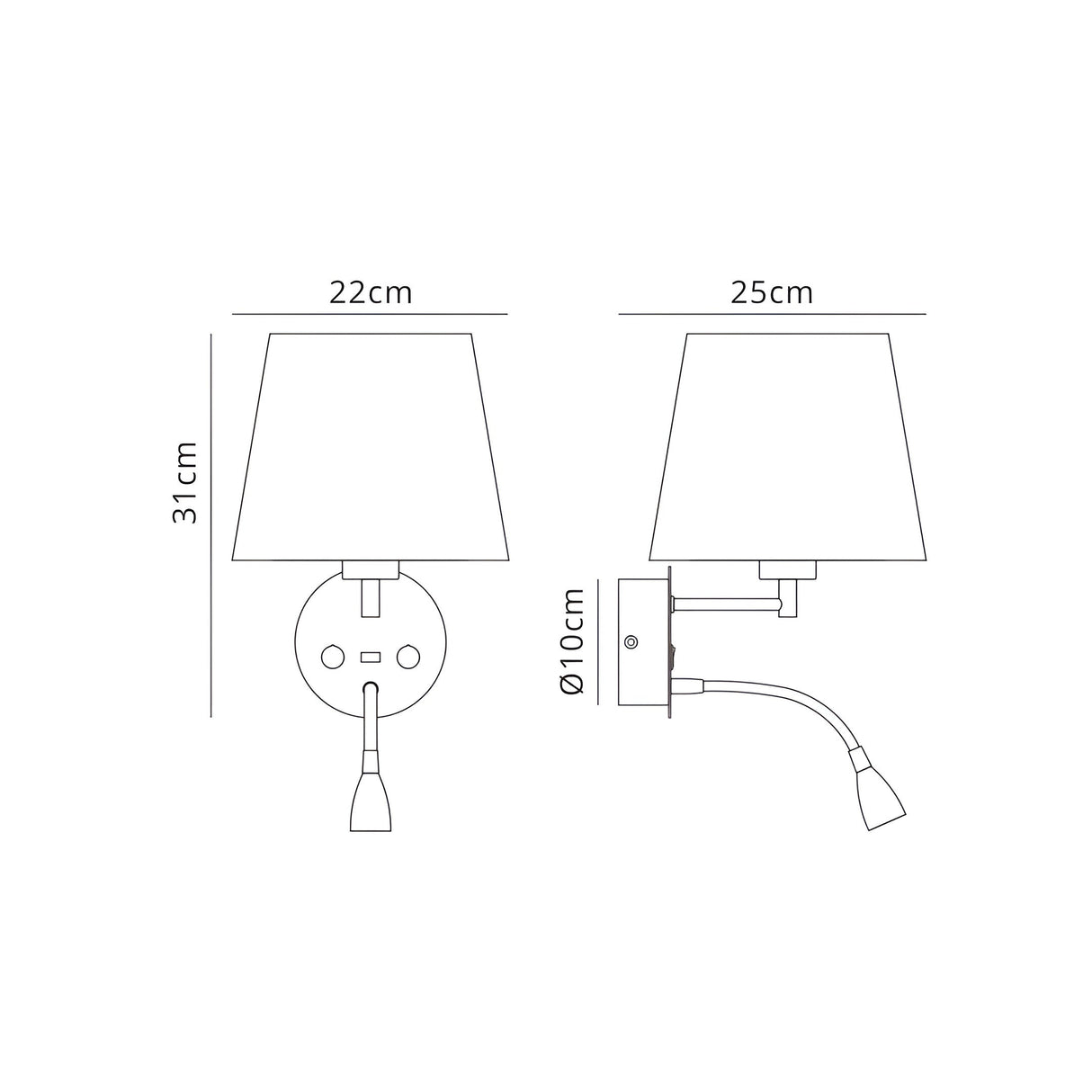 Caicos LED Wall/Reading Light With USB Charger - White