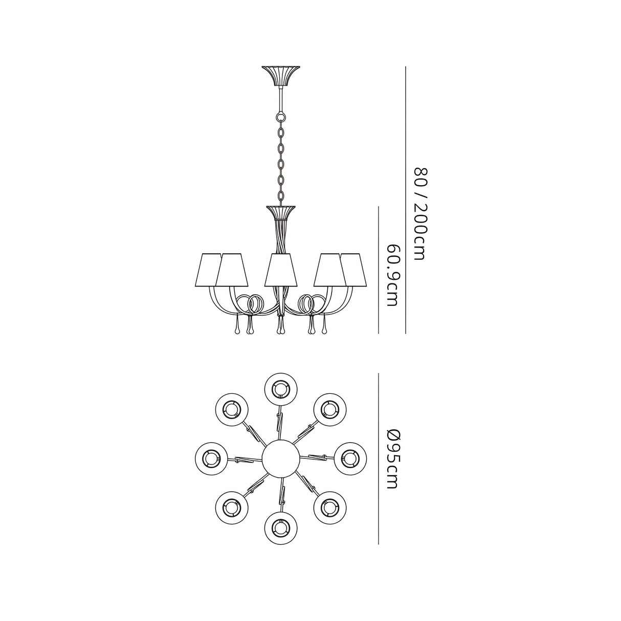 Paola 95cm Round 8 Light Chandelier - Gold With Black Shades