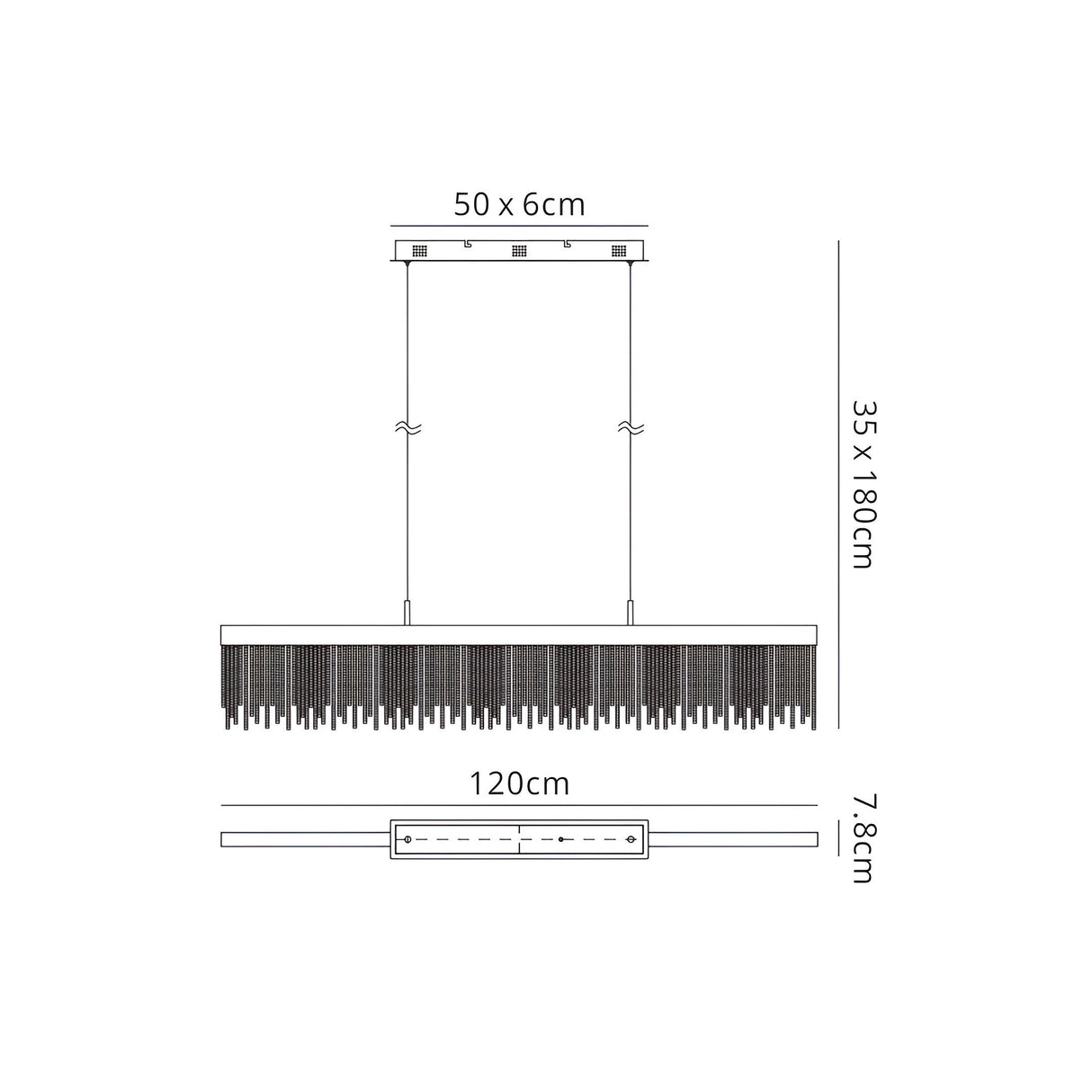Cinna 120cm LED Crystal Chain Linear Suspension Light - Chrome