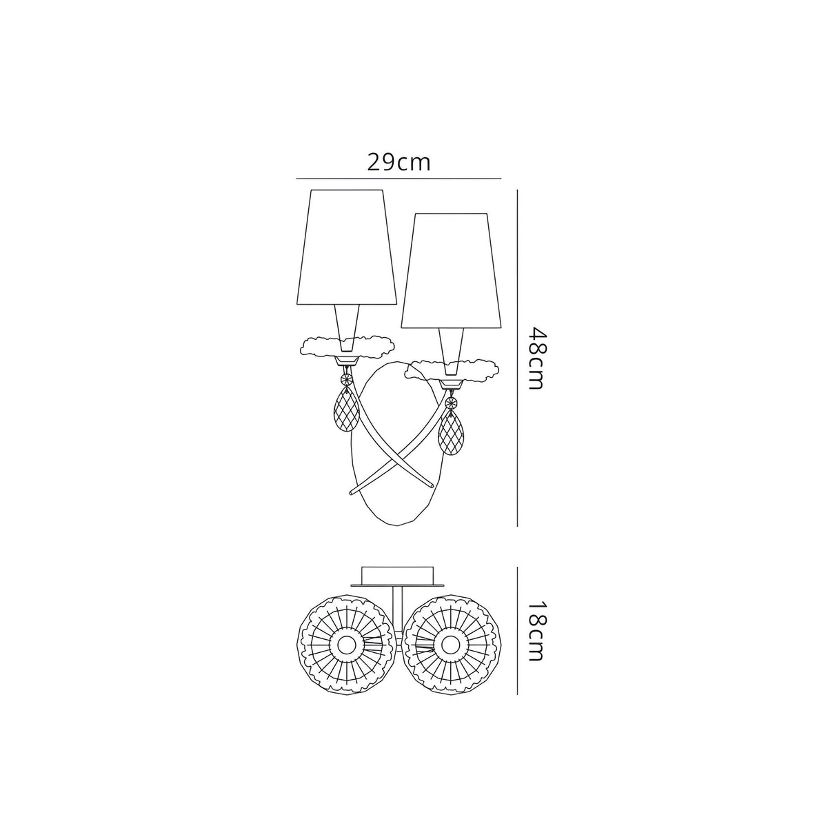 Sophie 2 Light Wall Light - Gold With Cream Shades