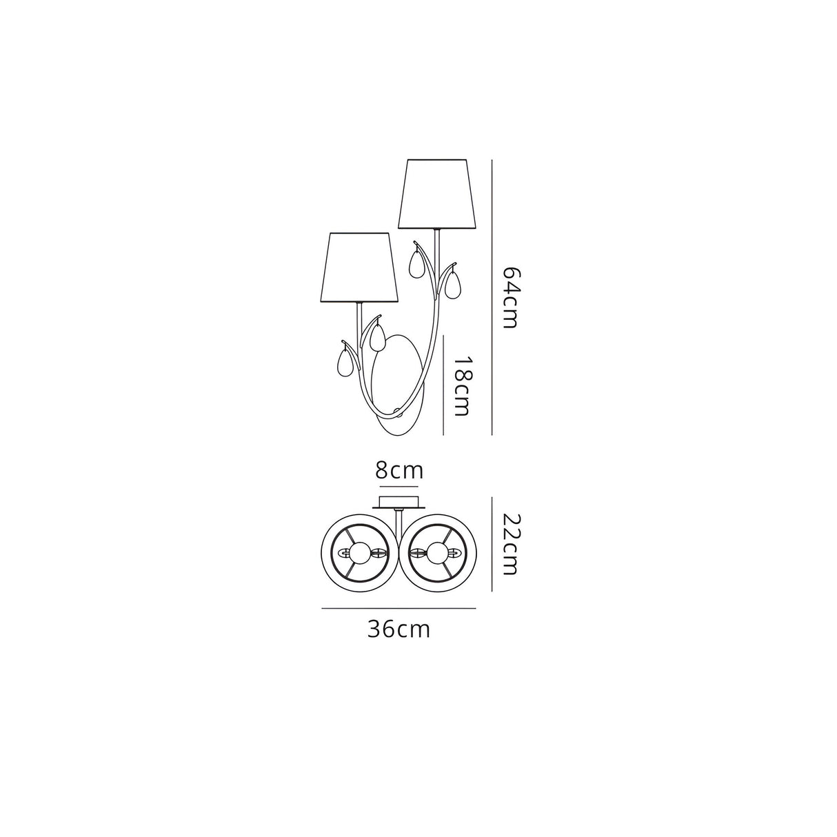 Andrea 2 Light Crystal Droplets Wall Light - Chrome With White Shade