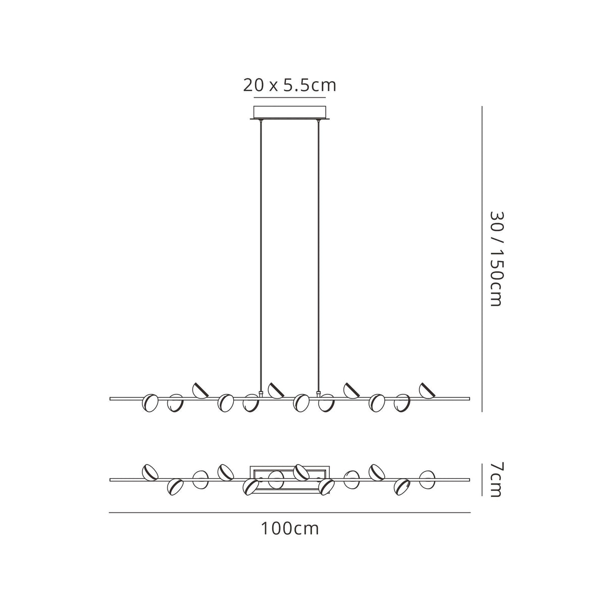 Adn 100cm LED Linear Suspension Light 36W 3000K - Black