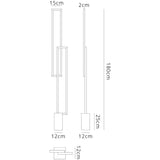 Line drawing of the Mural LED Floor Lamp 48W 3000K (Matt White) with measurements: 180 cm height, 15 cm width, 25 cm bottom section, and 12 cm depth/base. Top and side views included—perfect for modern living room lighting.