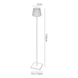 Line drawing of the K2 LED Battery Operated Outdoor Floor Lamp 2.2W 3000K - Black, with pleated lampshade (5 cm diameter), height 120 cm, and 15x15 cm square base. Cordless LED design powered by battery for outdoor convenience.