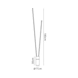 Line drawing of the Vertical Dimmable LED Floor Lamp 44W 3000K - Black, showing a tall, narrow design with two angled rods in a cylindrical base. Height: 180 cm, base diameter: 11 cm, one rod height: 30 cm.