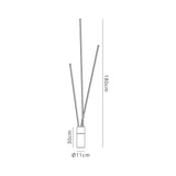 Line drawing of the Vertical Dimmable LED Floor Lamp 60W 3000K - Black features three angled sticks, a 30 cm tall by 11 cm wide base, and a total height of 180 cm. Ideal for ambient lighting with labeled measurements.
