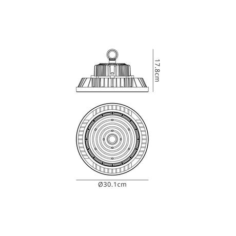Urano 30.1cm UFO Bay Downlight, 200W LED 60ﾂｺ, 5000K, 30000lm, Black, IP65, 3yrs Warranty