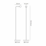 Line drawing of the Eyes LED Floor Lamp 6W 3000K - Sand Black, showing energy-efficient modern design. Height: 125.5 cm, base diameter: 21 cm, lamp head extends 25 cm, width: 6.5 cm. Front and side views illustrated.