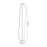 Line drawing of the Bianca LED Floor Lamp 30W 3000K - White, a tall modern piece with an irregular sculptural shape, measuring 160 cm high, 38 cm wide, and featuring a round base with a 35 cm diameter.