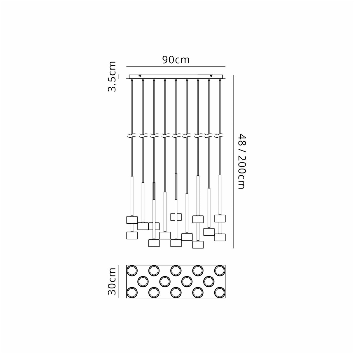 Tonic 14 Light Dimmable LED Glass Bar Pendant Light 3000K - Multicoloured