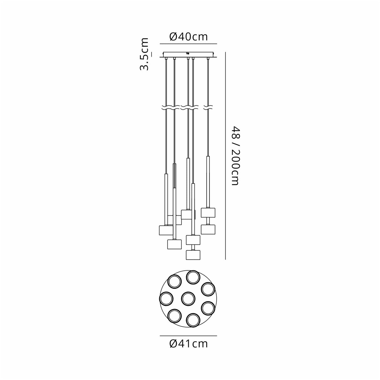 Tonic 8 Light Dimmable LED Cluster Pendant Light 96W 2700K - Multicoloured