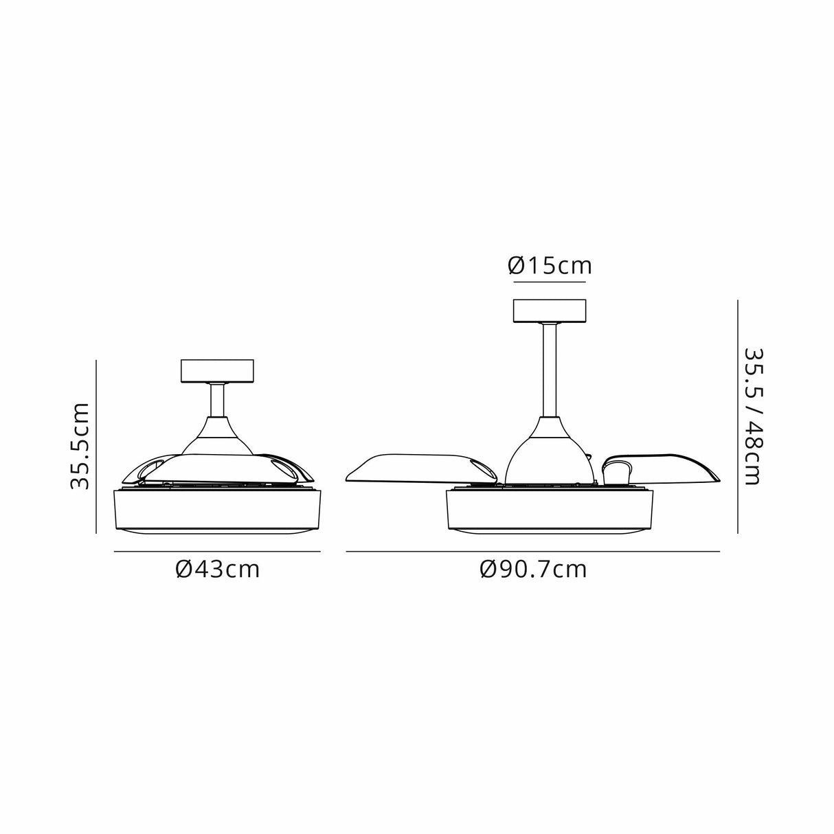 Coin Mini CCT Dimmable LED Ceiling Retractable Fan Light With Remote & APP Control - White