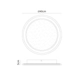 Dimensional line drawing of the Mantra Tulum CCT LED flush ceiling light, showing a 40cm diameter round profile and 5cm depth.