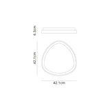 Dimension diagram of the Mantra Niseko triangular LED flush ceiling light, showing 42.1cm width, 42.1cm depth, and 6.3cm height on a white background.