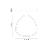 Dimensional line drawing of the Mantra Niseko 50W LED triangular flush ceiling light in white, showing 61.1cm width and 6.3cm depth.