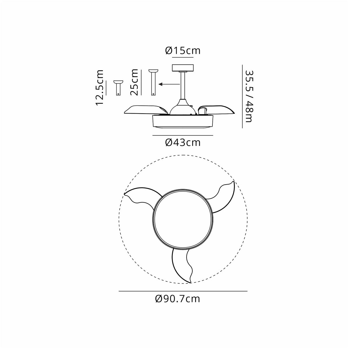 Alaska Mini CCT Dimmable LED Ceiling Fan Light With Remote & APP Control - Black