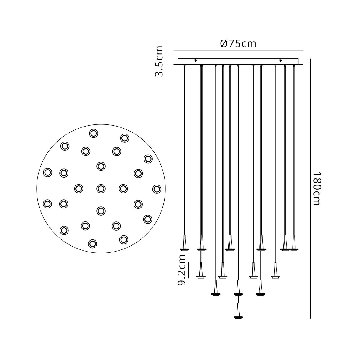 Andromeda 24 Light LED Glass Cluster Pendant Light - Light Gold (Frame Only)