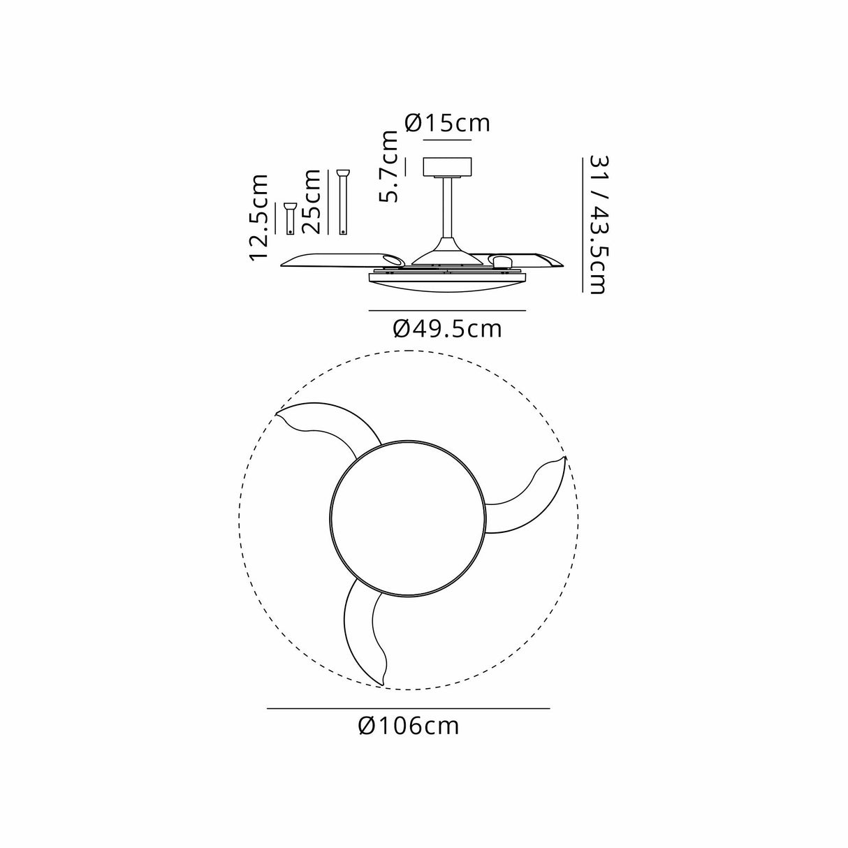 Slim CCT Dimmable LED Ceiling Fan Light With Remote Control - White/Brown