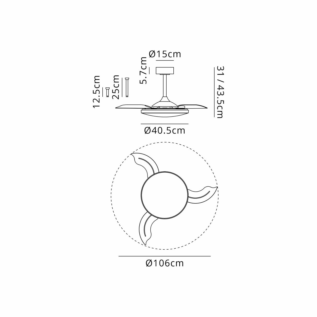 Slim Mini CCT Dimmable LED Ceiling Fan Light With Remote Control - White