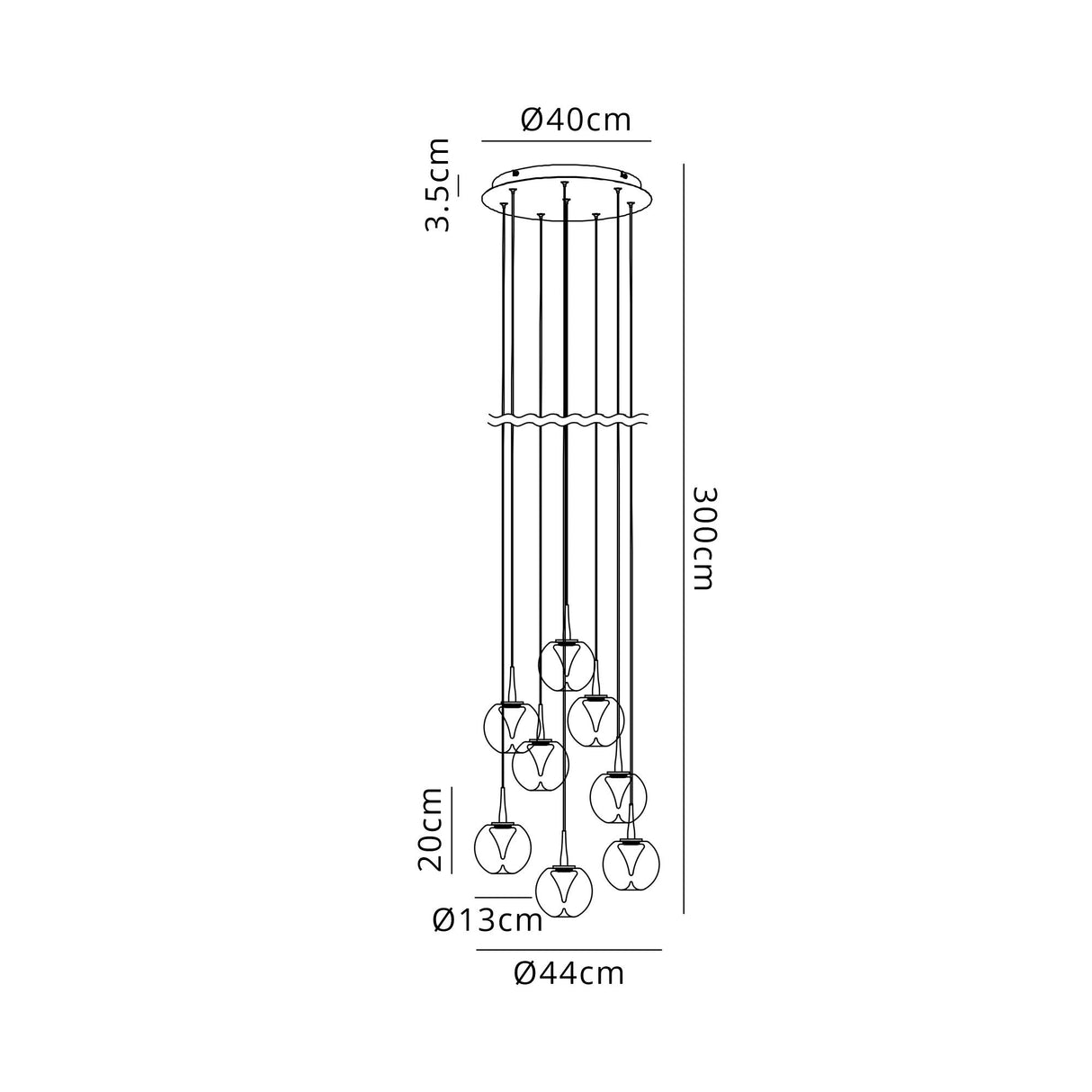 Andromeda 8 Light LED Glass Cluster Pendant Light 40W 3000K -Multicoloured